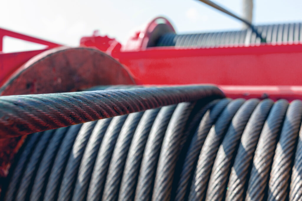 Wire rope sling or cable sling on crane reel drum  or winch roll